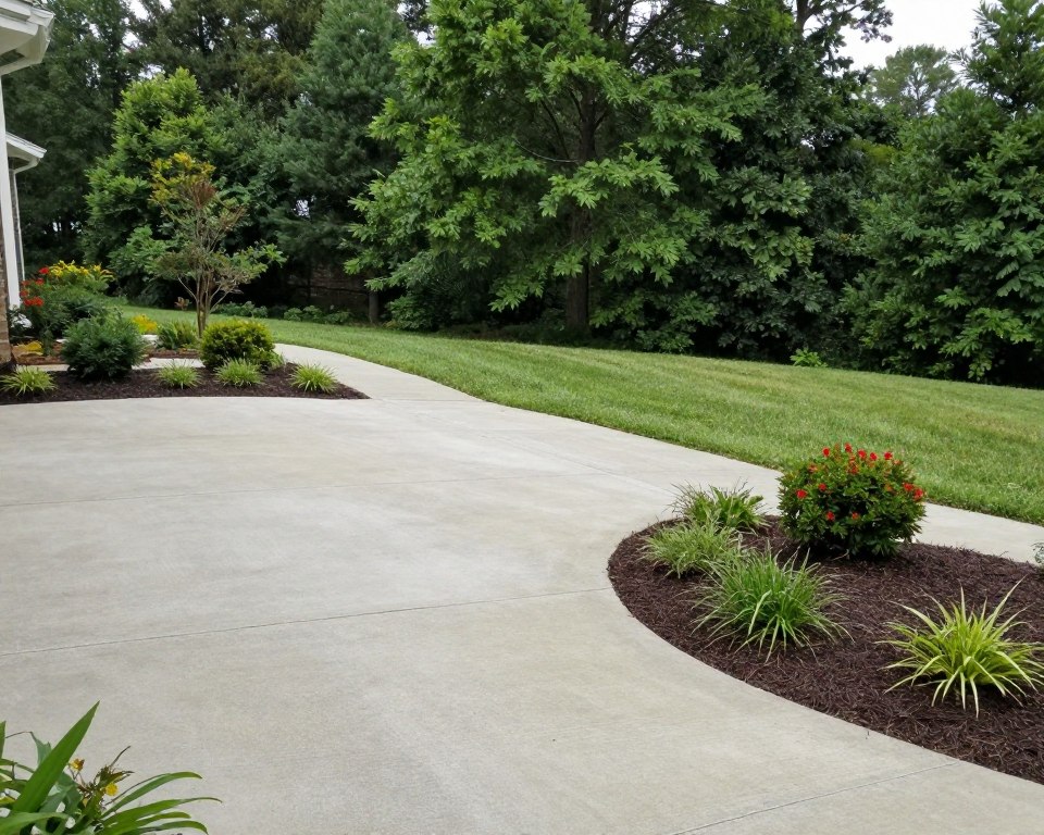 Concrete patio drainage planning beside a landscaped yard