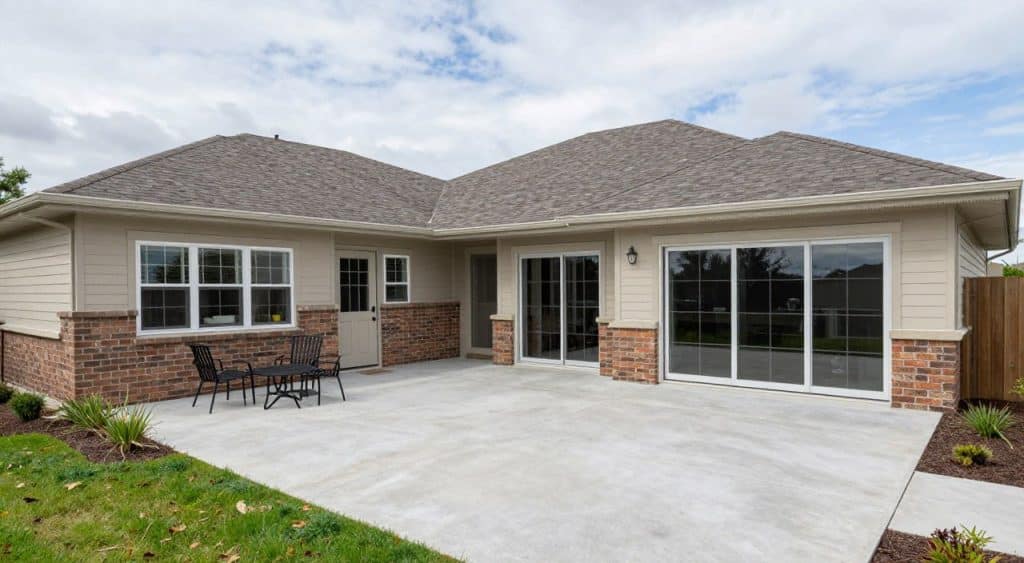 Expanded concrete patio connected to an existing outdoor area