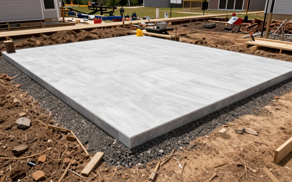 Patio site preparation with forms and graded base